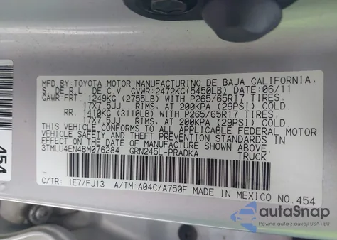 2011 Toyota Tacoma Double Cab from USA, damaged, VIN 3TMLU4EN4BM076284